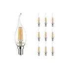 Mehrfachpackung 10x LED E14 Gebogen-tip Kerze Fadenlampe Klar 4.5W 470lm - 827 | Dimmbar - Ersatz für 40W