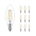 Lot 10x Philips Corepro LED Bougie E14 Filament Claire 4.3W 470lm - 827 Blanc Très Chaud | Équivalent 40W