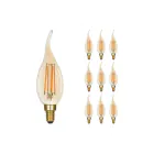 Lot 10x LED E14 Bent-tip Bougie Filament Ambre 4.1W 350lm - 822 | Dimmable - Remplacement 40W